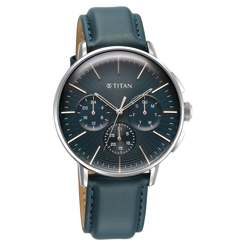 Titan Light leathers Multifunction Silver Dial Leather Strap Watch For Men - The Watch Factory ®