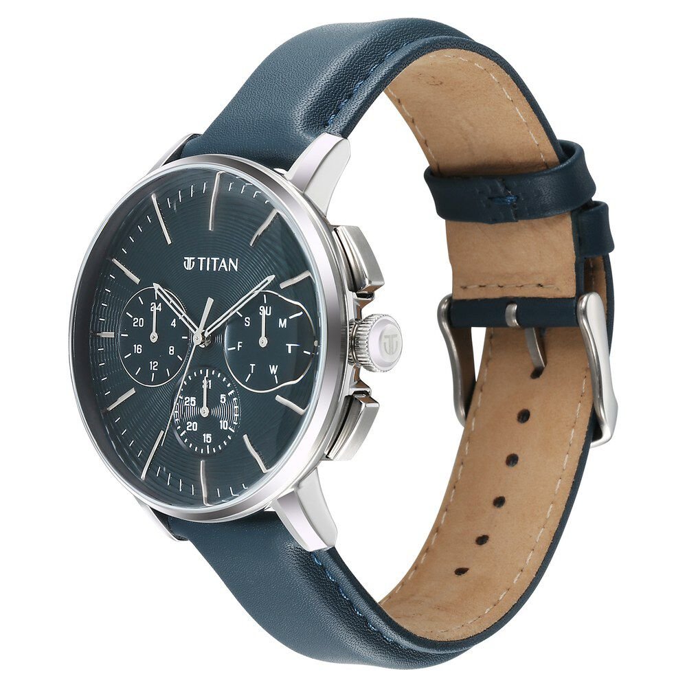 Titan Light leathers Multifunction Silver Dial Leather Strap Watch For Men - The Watch Factory ®