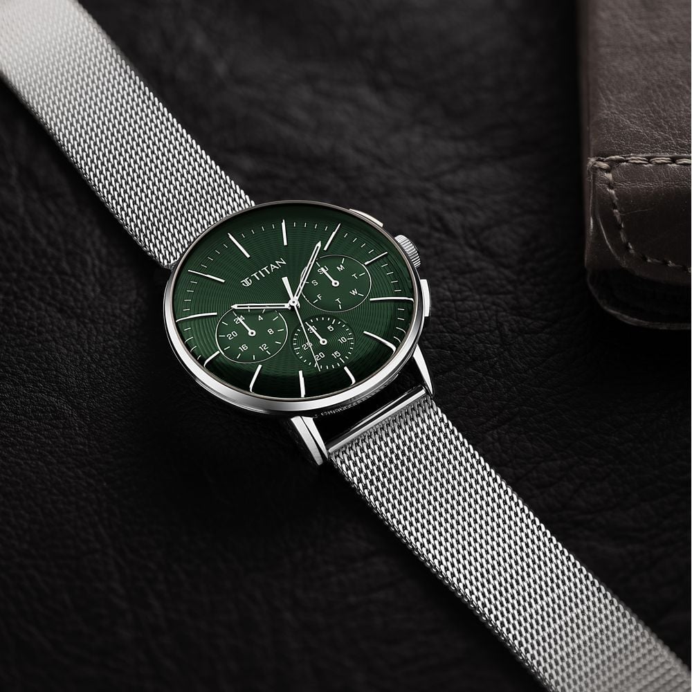 Titan Light leathers Multifunction Anthracite Dial Stainless Steel Strap Watch For Men - The Watch Factory ®