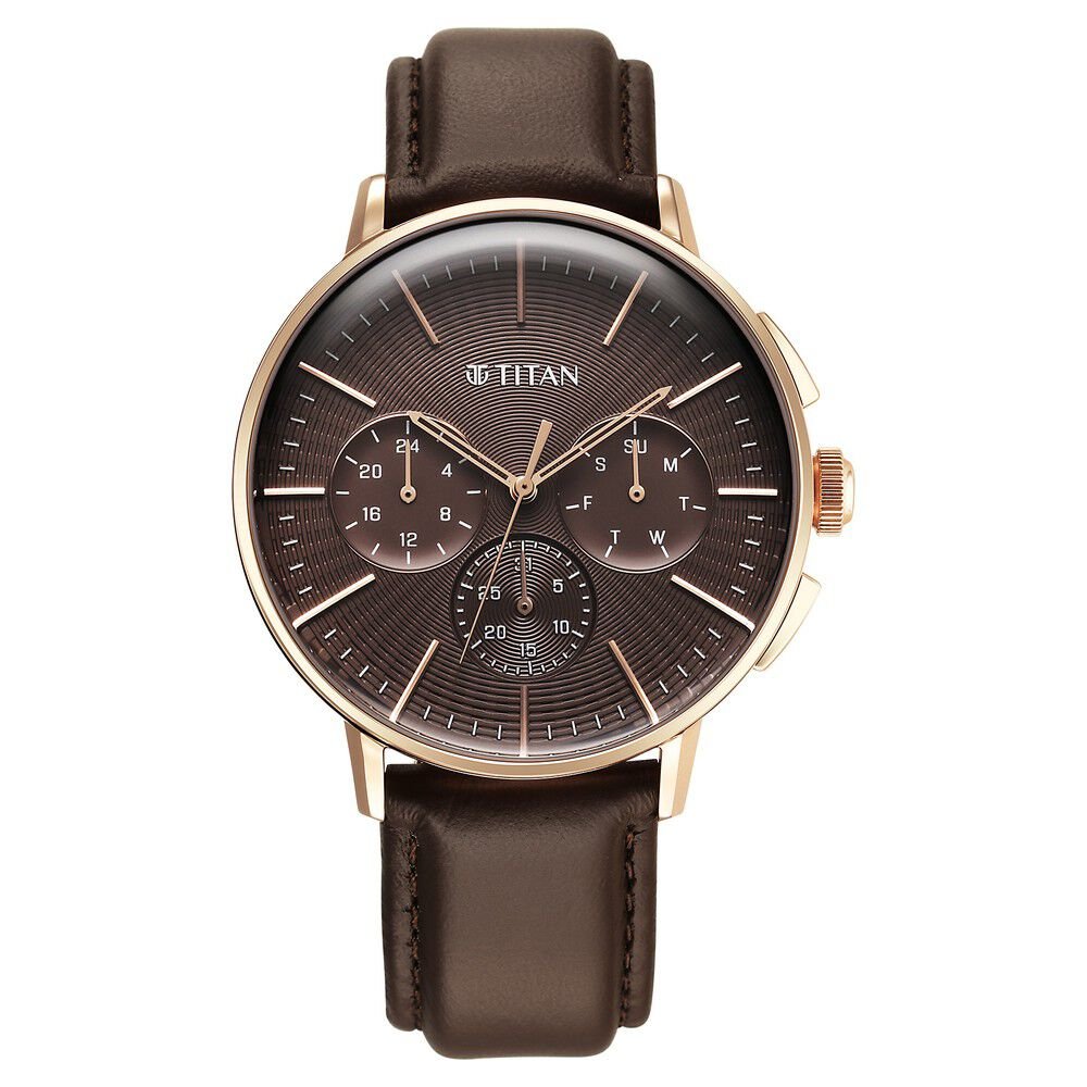 Titan Light leathers Multifunction Brown Dial Leather Strap Watch For Men - The Watch Factory ®