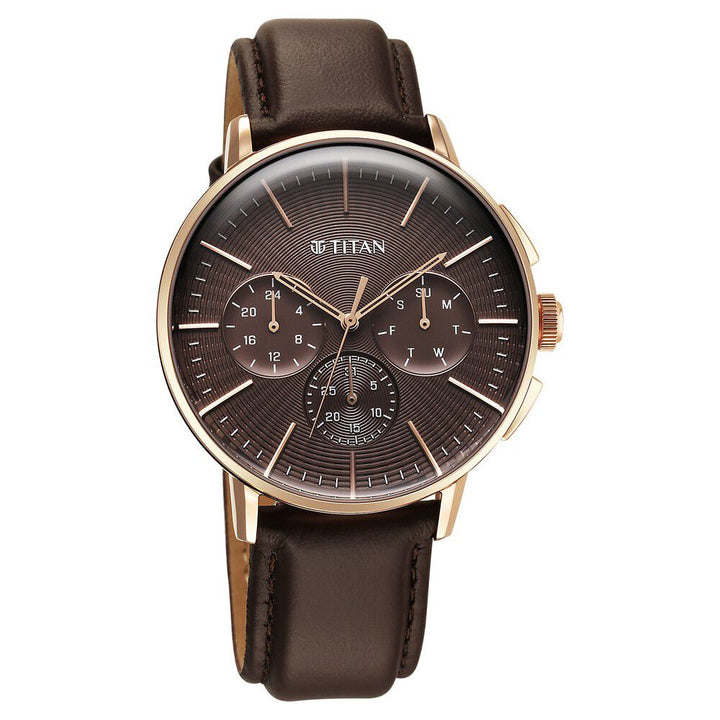 Titan Light leathers Multifunction Brown Dial Leather Strap Watch For Men - The Watch Factory ®