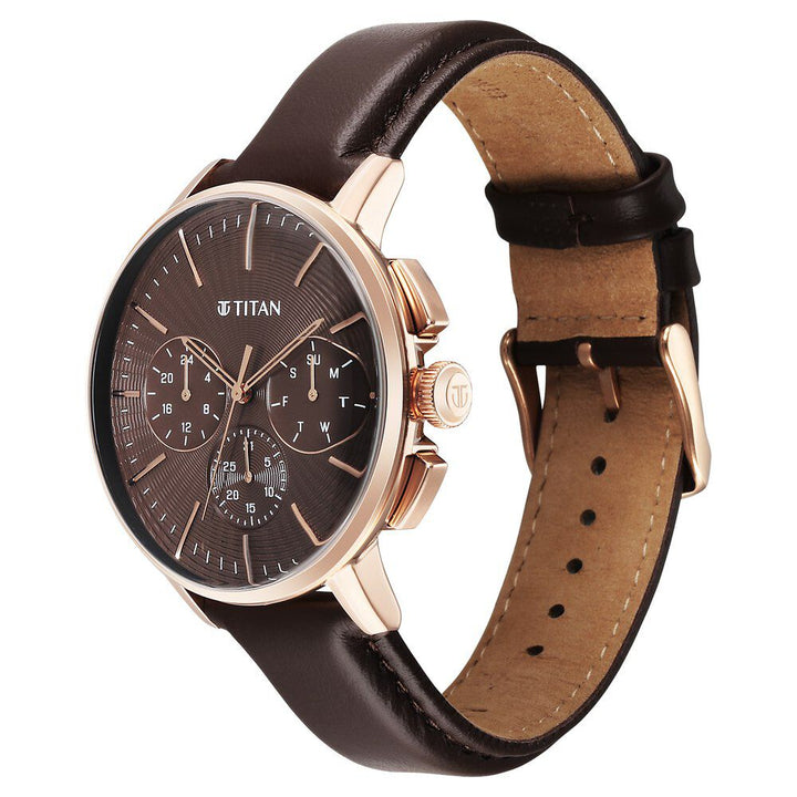Titan Light leathers Multifunction Brown Dial Leather Strap Watch For Men - The Watch Factory ®