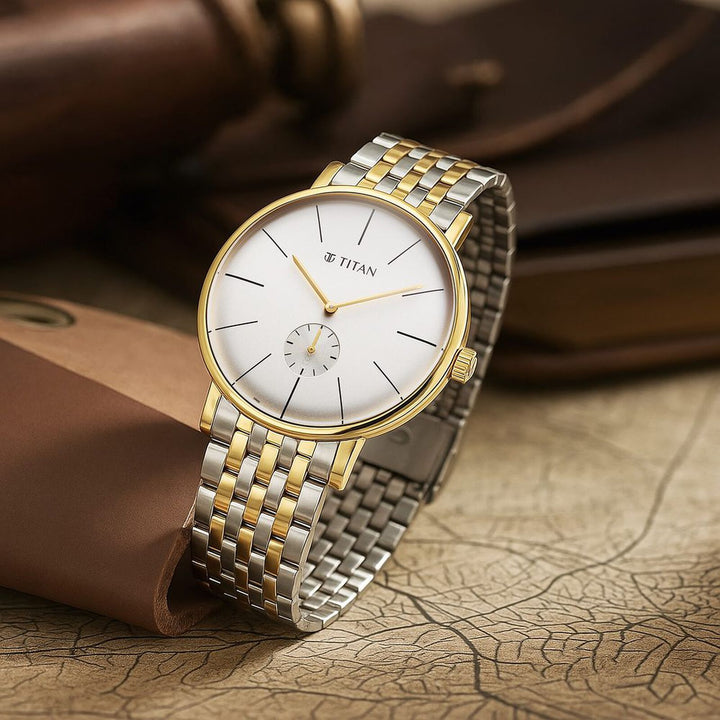 Titan Elegance 90203BM01 White Dial Men&