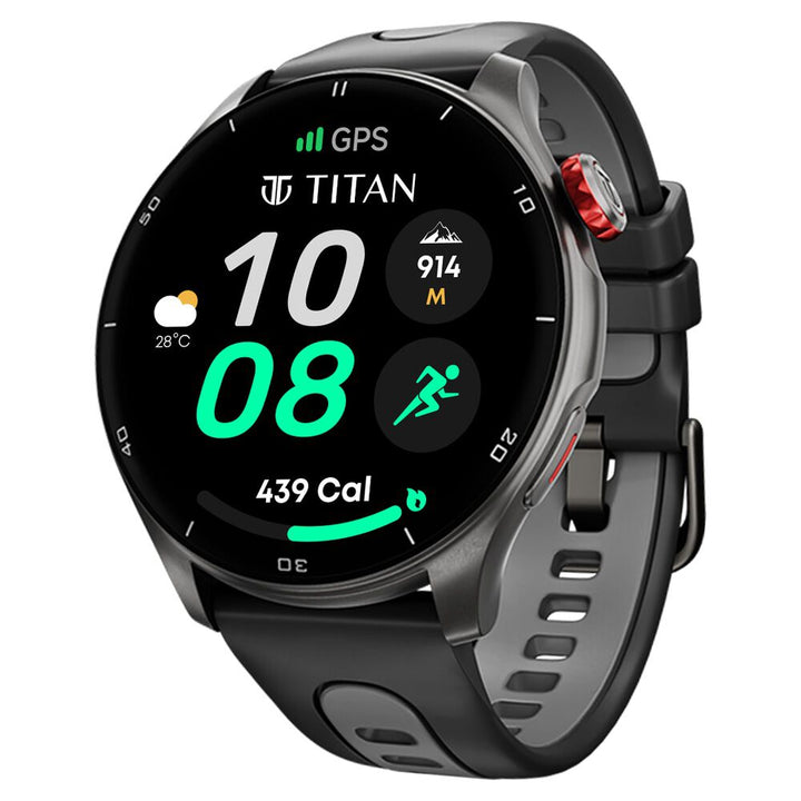 Titan Celestor Advanced GPS & Barometer 3.6 CM AMOLED Display with AOD, Piezoelectric Functional Crown Black Eclipse. 90206AP01