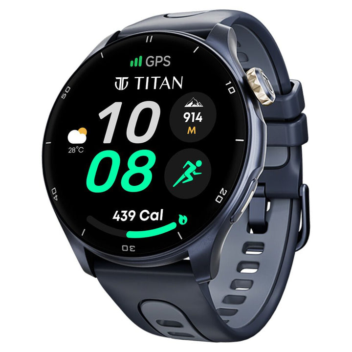 Titan Celestor Advanced GPS & Barometer 3.6 CM AMOLED Display with AOD, Pizoelectric Functional Crown Aurora Blue 90206AP02