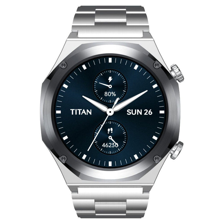 Titan Maestro Premium Metal Smartwatch with All SS construction, SingleSync BT Calling, Functional Crown 90208KM01