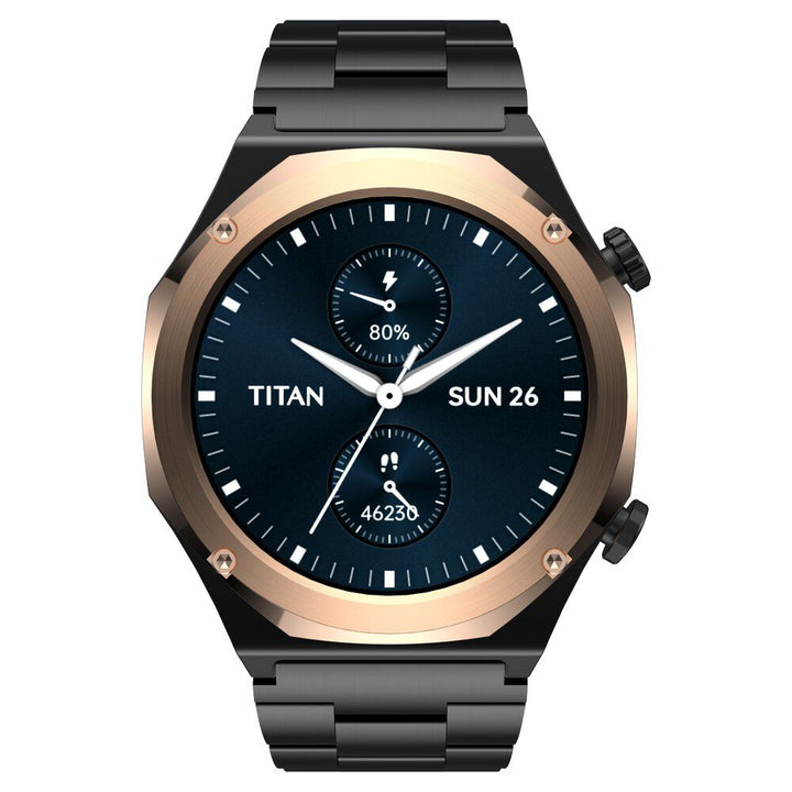 Titan Maestro Premium Metal Smartwatch with All SS construction, SingleSync BT Calling, Functional Crown 90208KM02