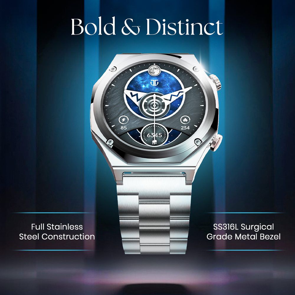 Titan Maestro Premium Metal Smartwatch with All SS construction, SingleSync BT Calling, Functional Crown 90208KM02