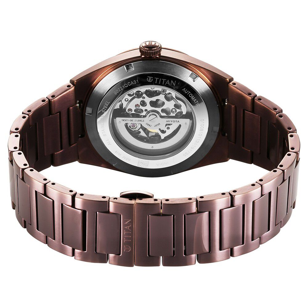 Titan Nexus Skeletal Automatic Analog with Brown Dial Brown Stainless Steel Strap Watch for Men-90221QM01