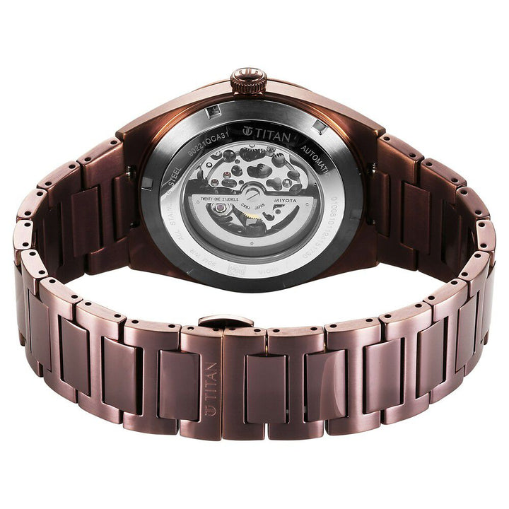 Titan Nexus Skeletal Automatic Analog with Brown Dial Brown Stainless Steel Strap Watch for Men-90221QM01