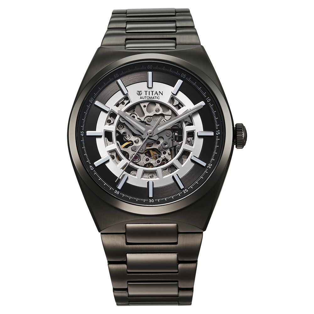 Titan Nexus Skeletal Automatic Analog with Gun Dial Gun Stainless Steel Strap Watch for Men-90221QM02