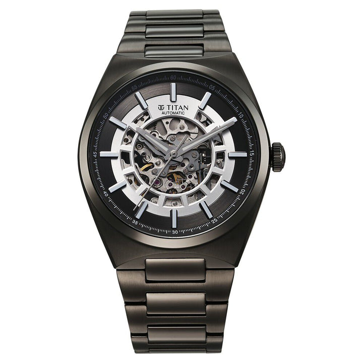 Titan Nexus Skeletal Automatic Analog with Gun Dial Gun Stainless Steel Strap Watch for Men-90221QM02