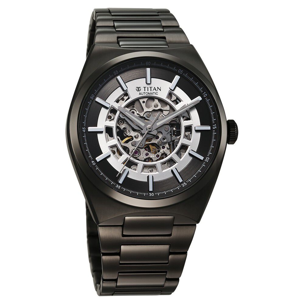 Titan Nexus Skeletal Automatic Analog with Gun Dial Gun Stainless Steel Strap Watch for Men-90221QM02