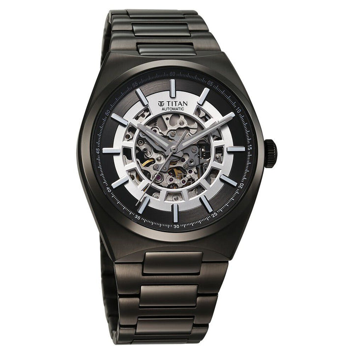 Titan Nexus Skeletal Automatic Analog with Gun Dial Gun Stainless Steel Strap Watch for Men-90221QM02