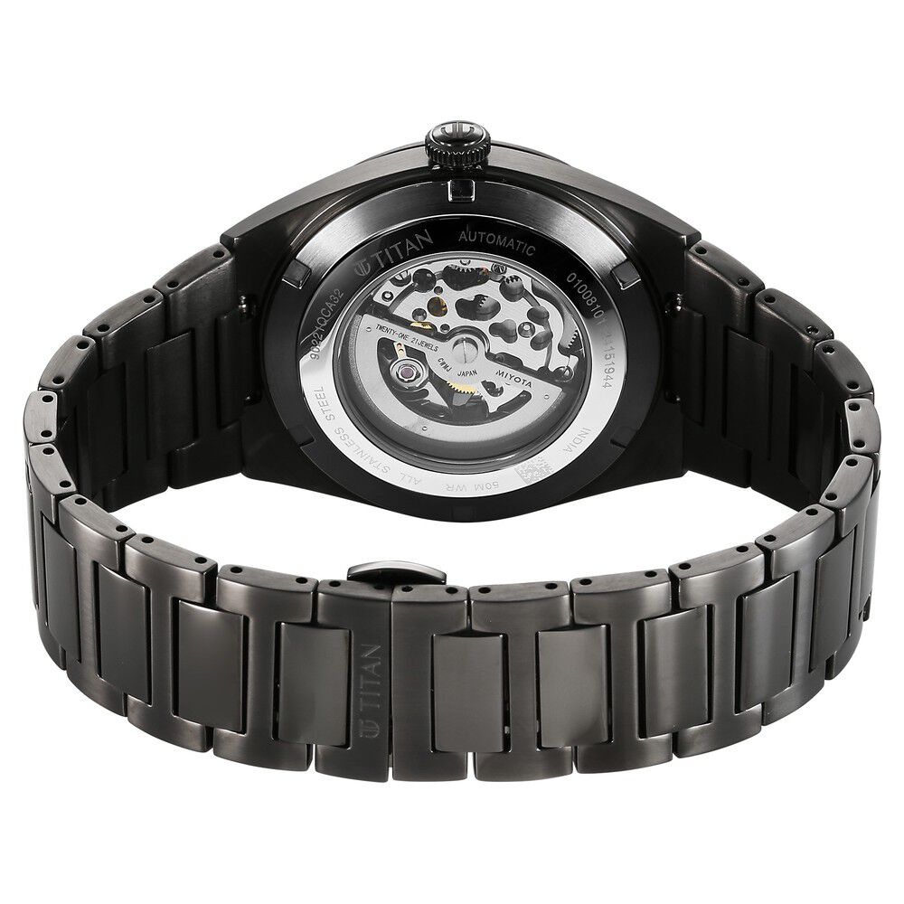 Titan Nexus Skeletal Automatic Analog with Gun Dial Gun Stainless Steel Strap Watch for Men-90221QM02