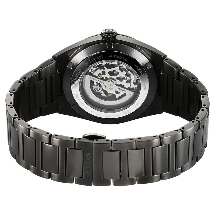 Titan Nexus Skeletal Automatic Analog with Gun Dial Gun Stainless Steel Strap Watch for Men-90221QM02