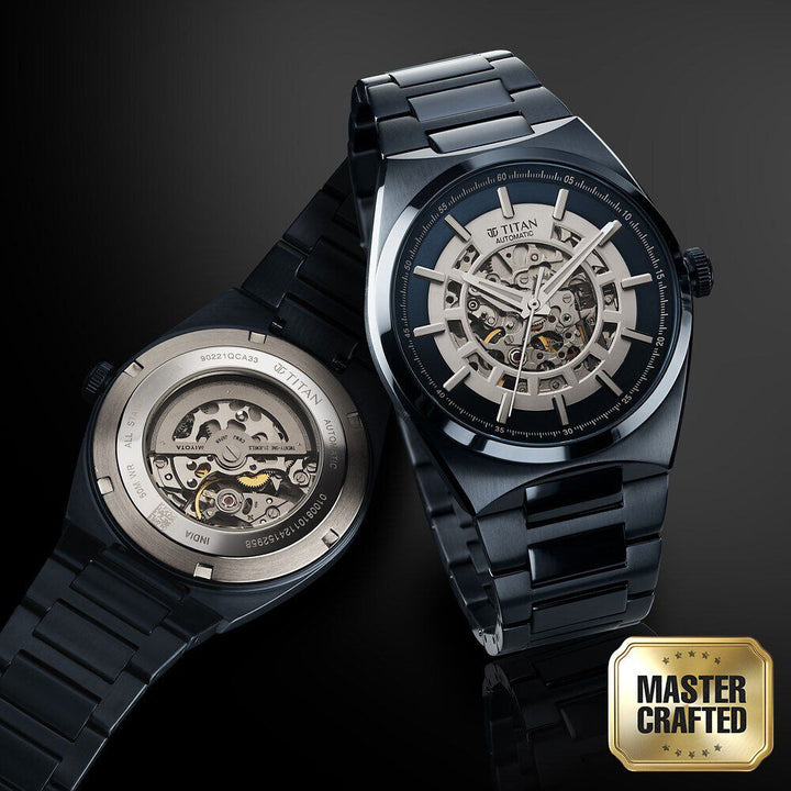 Titan Nexus Skeletal Automatic Analog with Blue Dial Blue Stainless Steel Strap Watch for Men-90221QM03