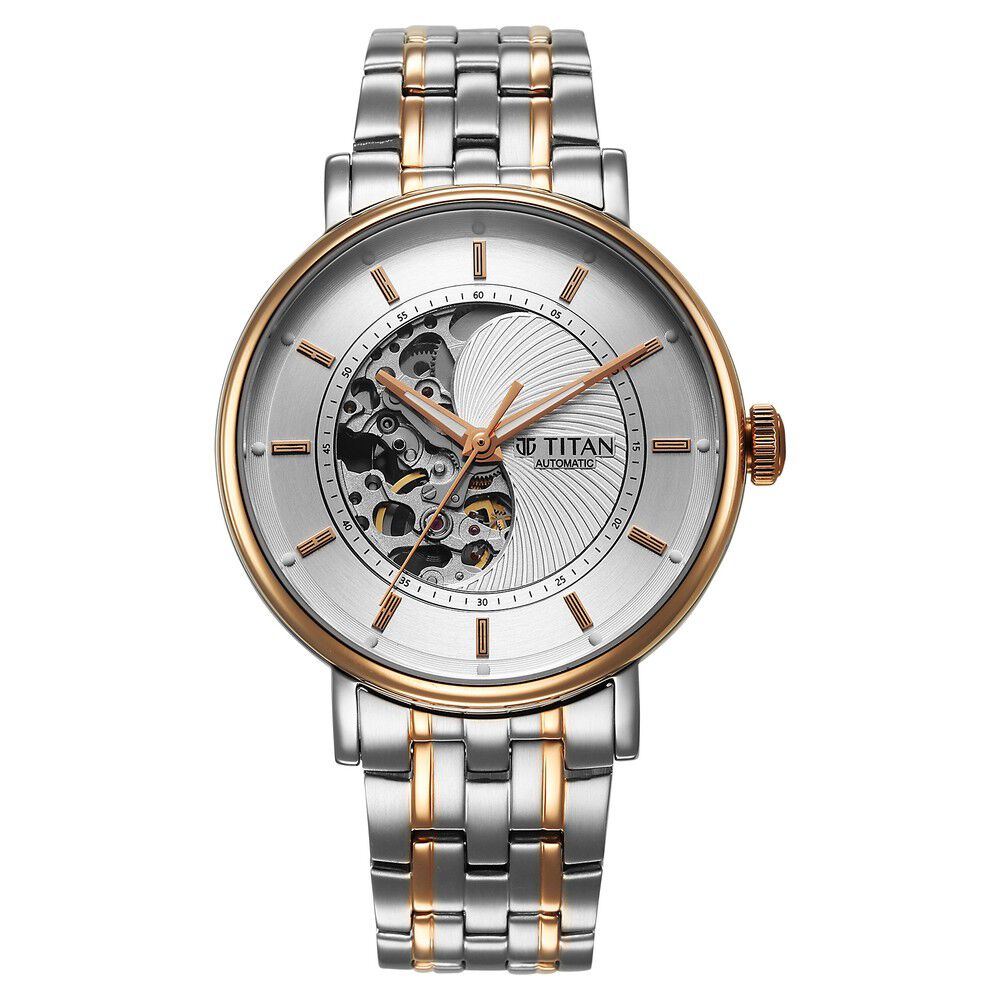 Titan Yin Yang Skeletal Automatic Analog with White Dial Silver and Rose Gold Stainless Steel Strap Watch for Men-90222KM01