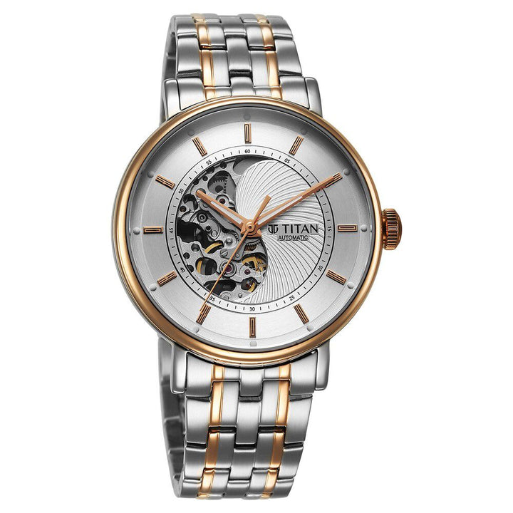 Titan Yin Yang Skeletal Automatic Analog with White Dial Silver and Rose Gold Stainless Steel Strap Watch for Men-90222KM01