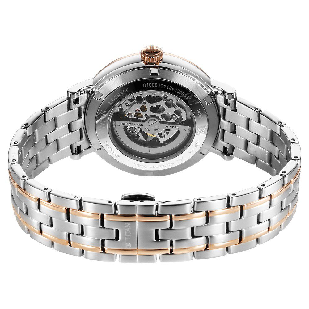 Titan Yin Yang Skeletal Automatic Analog with White Dial Silver and Rose Gold Stainless Steel Strap Watch for Men-90222KM01