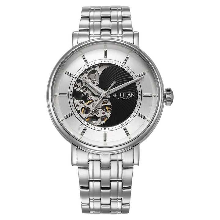 Titan Yin Yang Skeletal Automatic Analog with Black Dial Silver Stainless Steel Strap Watch for Men-90222SM01