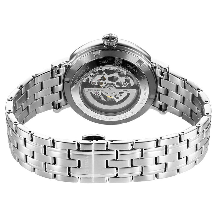 Titan Yin Yang Skeletal Automatic Analog with Black Dial Silver Stainless Steel Strap Watch for Men-90222SM01