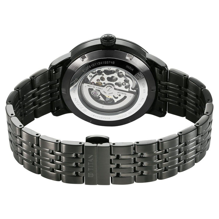 Titan Phoenix Skeletal Automatic Analog with Gun Dial Black Stainless Steel Strap Watch for Men-90223NM01