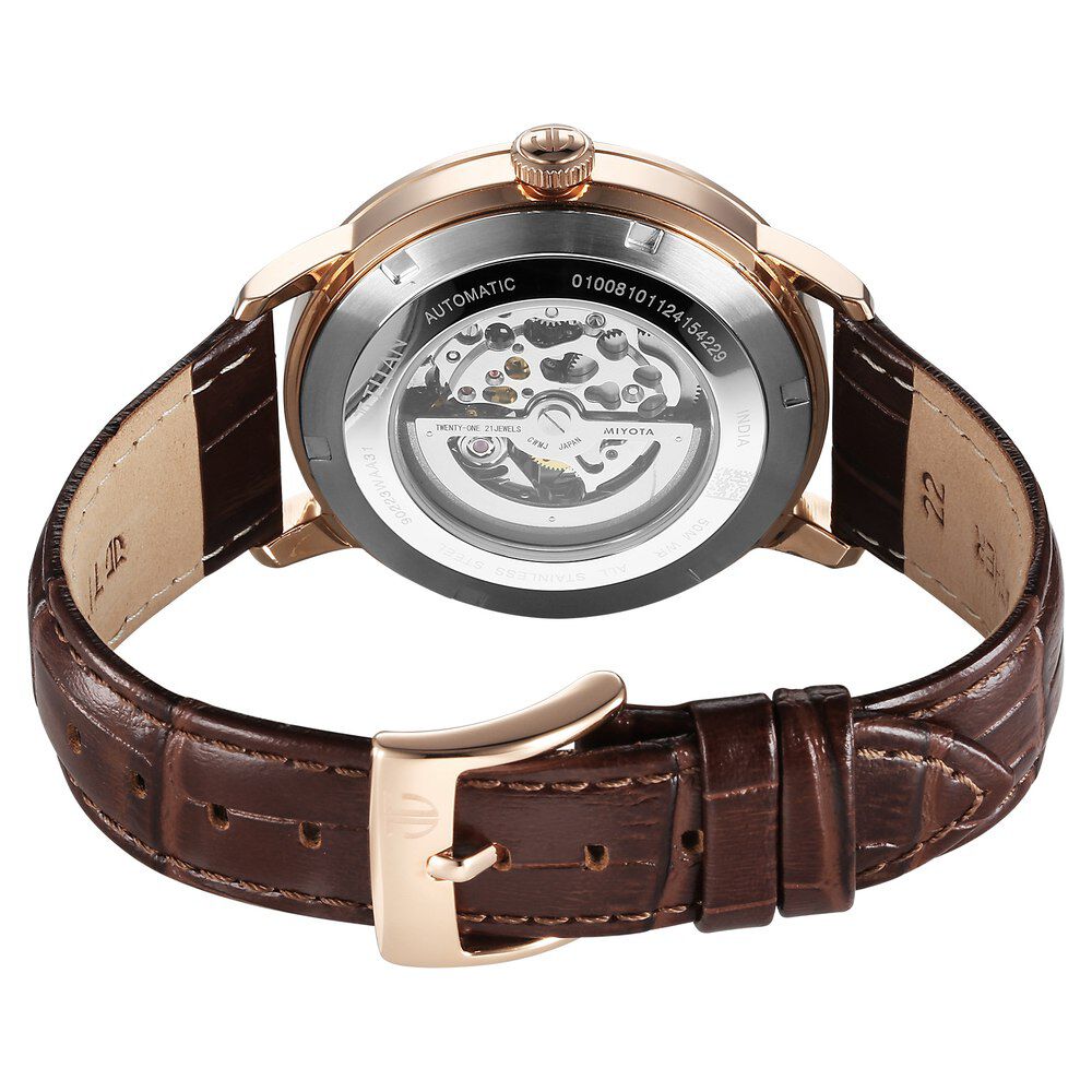 Titan Phoenix Skeletal Automatic Analog with Gun Dial Brown Leather Strap Watch for Men-90223WL01