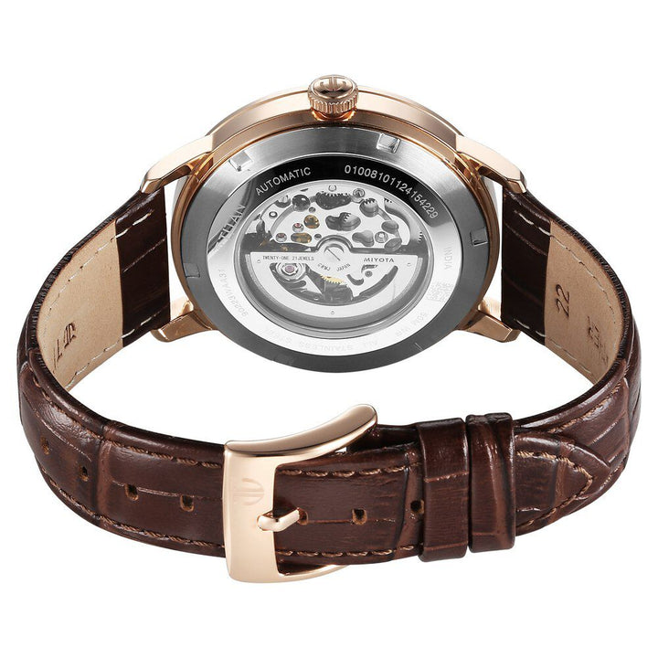 Titan Phoenix Skeletal Automatic Analog with Gun Dial Brown Leather Strap Watch for Men-90223WL01