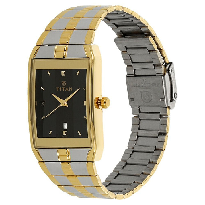 Titan Quartz Analog with Date Black Dial Stainless Steel Strap Watch for Men NS9151BM02