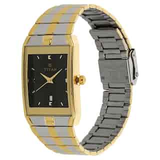 Titan Black Dial Two Toned Stainless Steel Strap Watch NP9151BM02