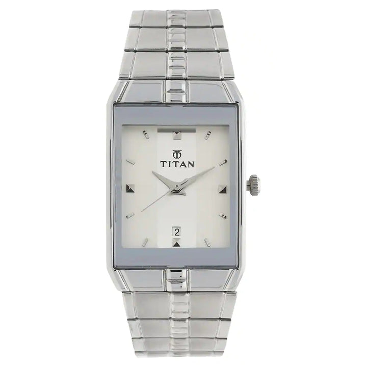 Titan White Dial Silver Stainless Steel Strap Watch NM9151SM01 (K222A)