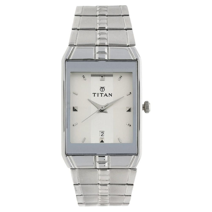 Titan Quartz Analog with Date White Dial Stainless Steel Strap Watch for Men NS9151SM01