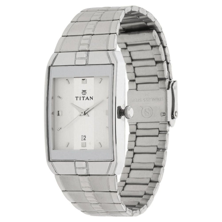Titan Quartz Analog with Date White Dial Stainless Steel Strap Watch for Men NS9151SM01