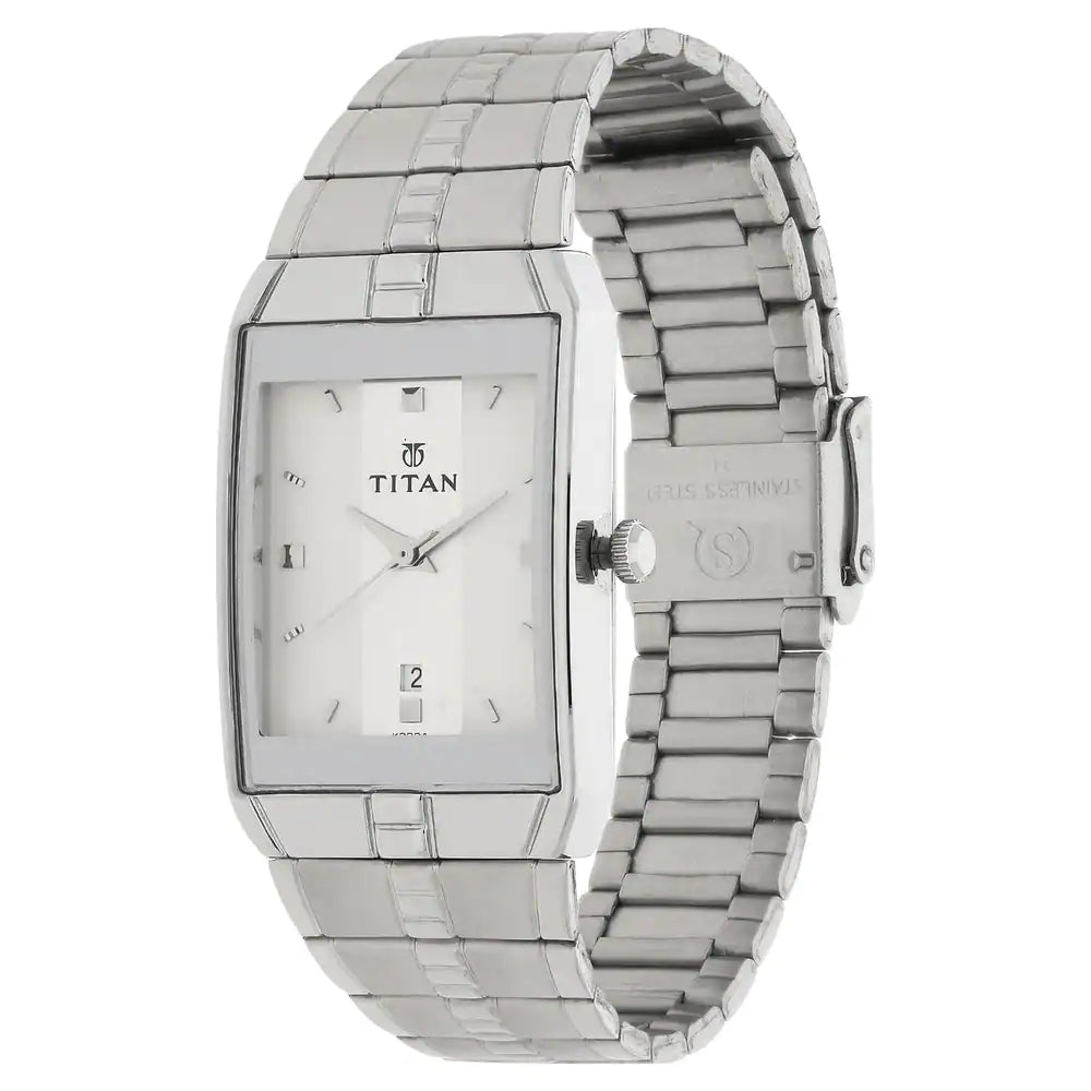 Titan White Dial Silver Stainless Steel Strap Watch NM9151SM01 (K222A)