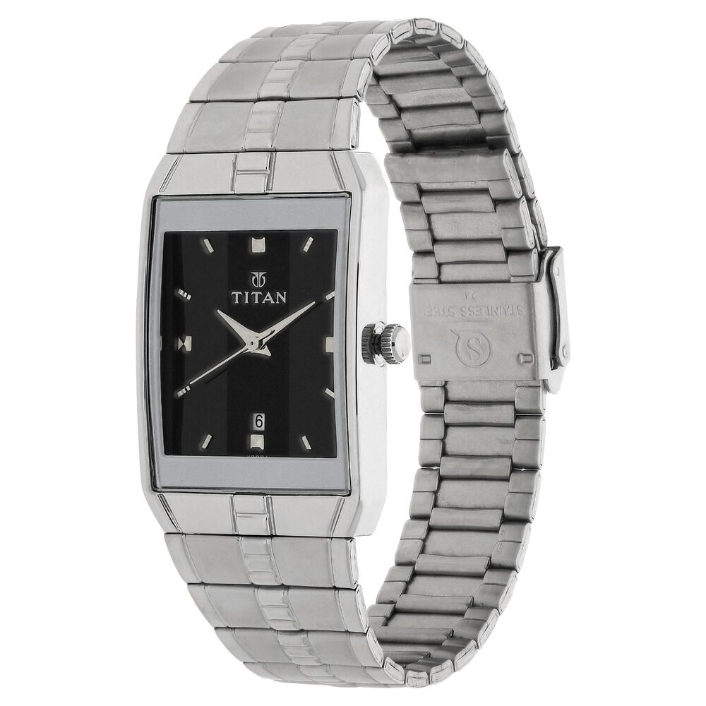 Titan Quartz Analog with Date Black Dial Stainless Steel Strap Watch for Men NS9151SM02