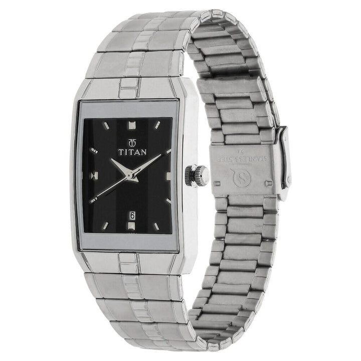 Titan Quartz Analog with Date Black Dial Stainless Steel Strap Watch for Men NS9151SM02