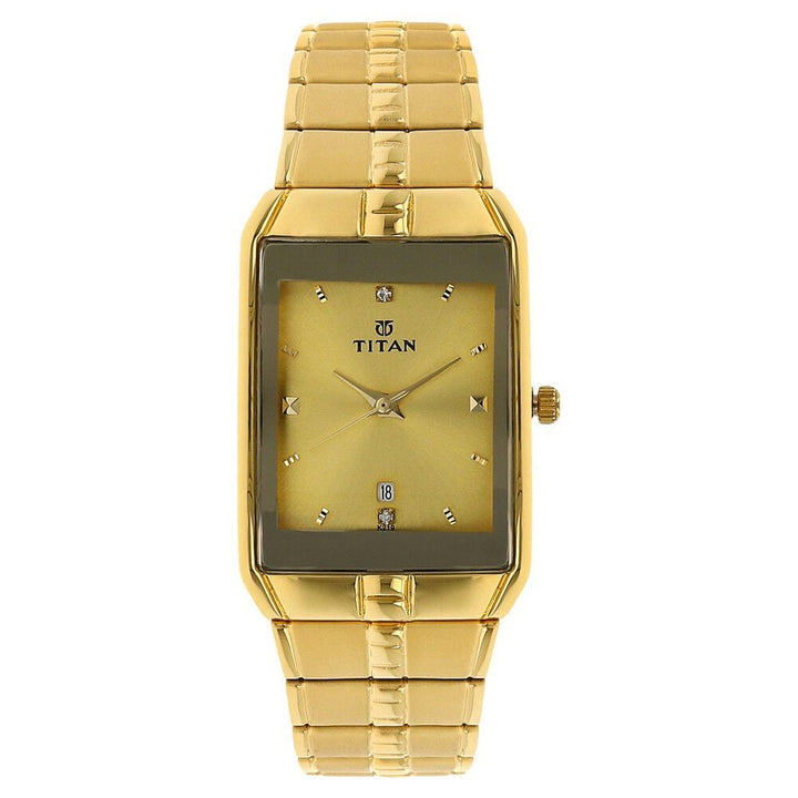Titan Golden Dial Analog with DateMetal Strap watch for Men NS9151YM03