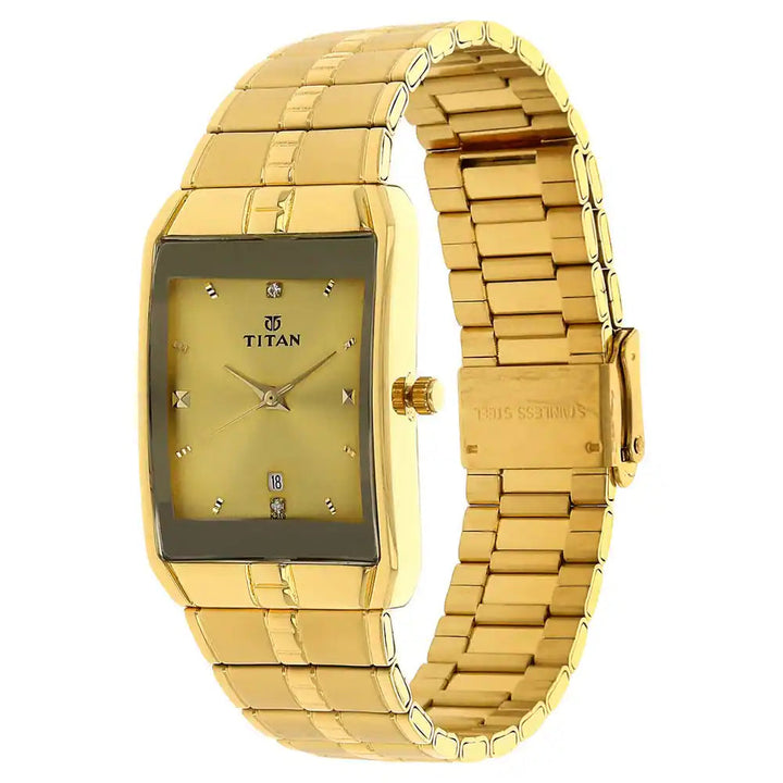Titan Golden Dial Golden Metal Strap Watch NP9151YM03