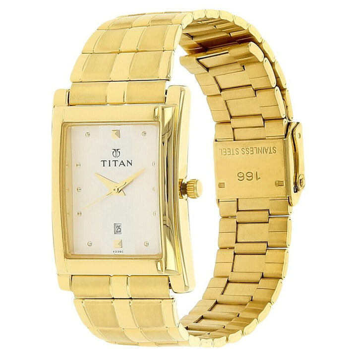 Titan Analog with Date White Dial Quartz Stainless Steel Strap watch for Men-NP9154YM01
