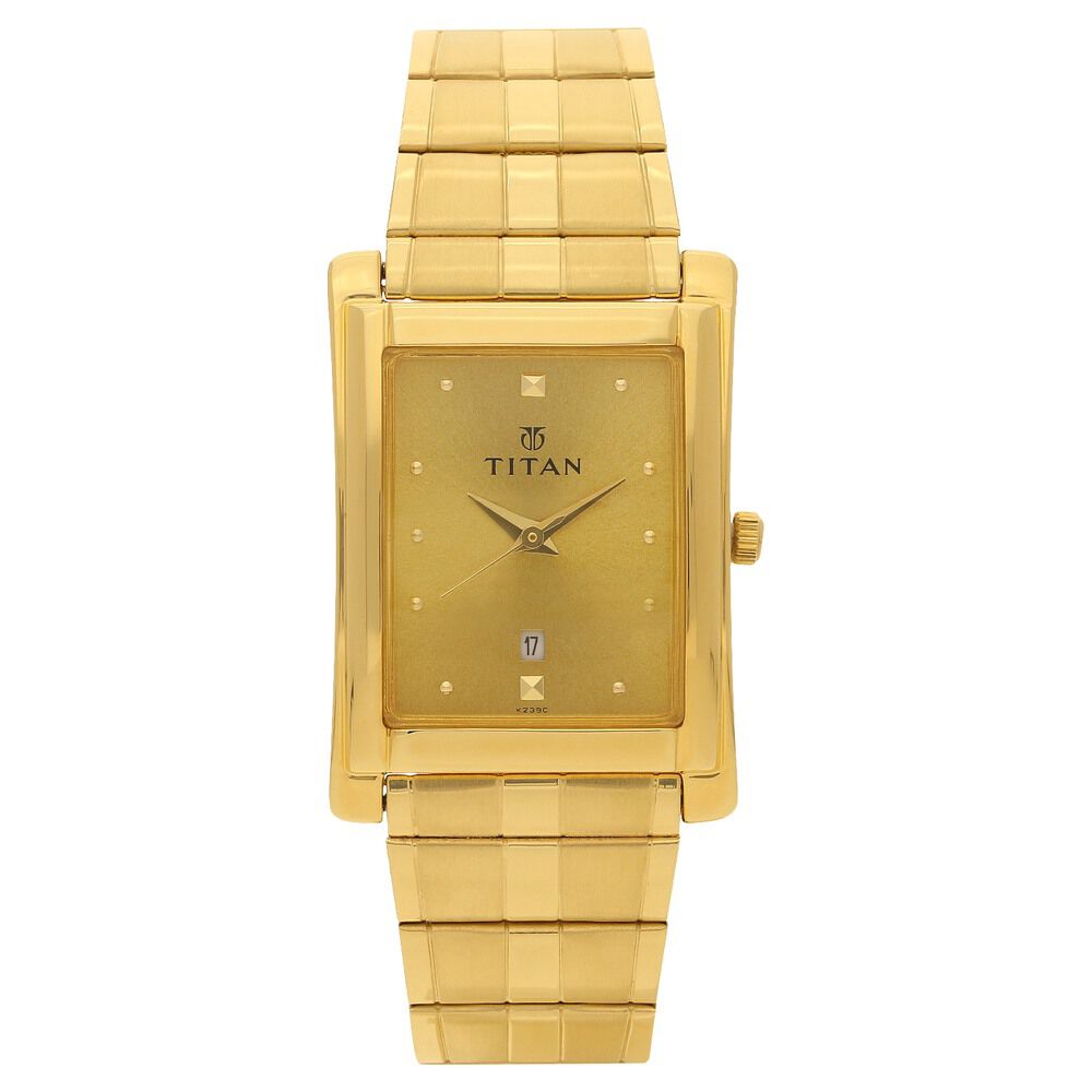 Titan Champagne Dial Analog with Date Metal Strap Watch for Men - The Watch Factory ®