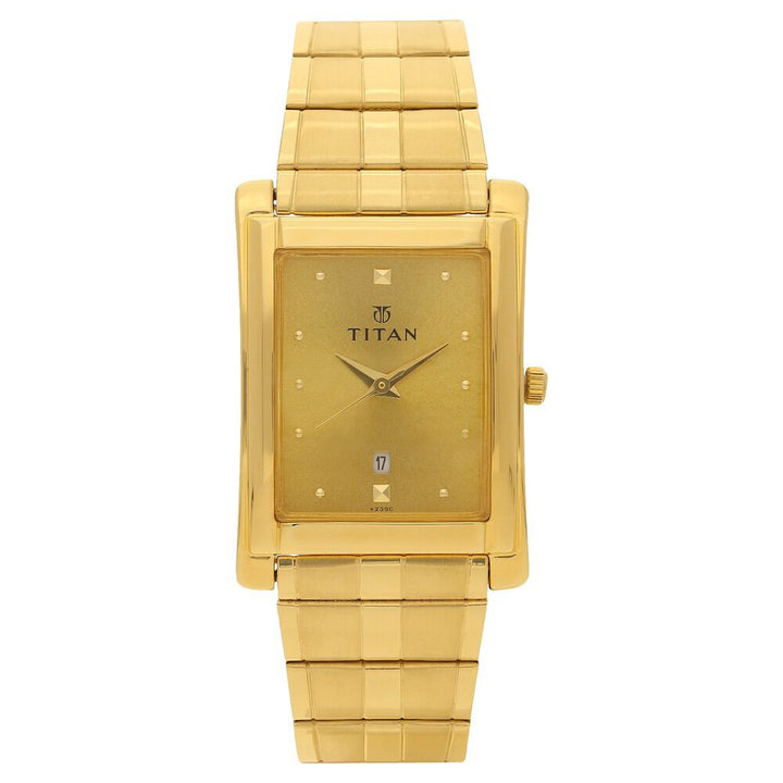 Titan Champagne Dial Analog with Date Metal Strap Watch for Men - The Watch Factory ®