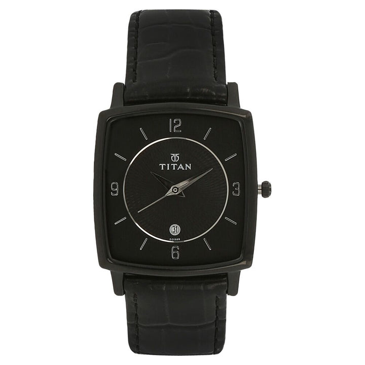 Titan Quartz Analog with Date Black Dial Leather Strap Watch for Men-NK9159NL01