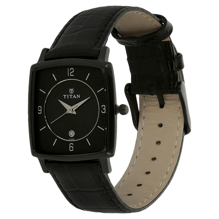 Titan Quartz Analog with Date Black Dial Leather Strap Watch for Men-NK9159NL01