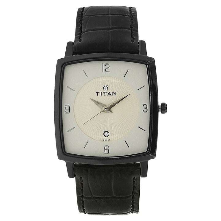 Titan Classic Silver Dial Analog with Date Leather Strap watch for Men-NJ9159NL02