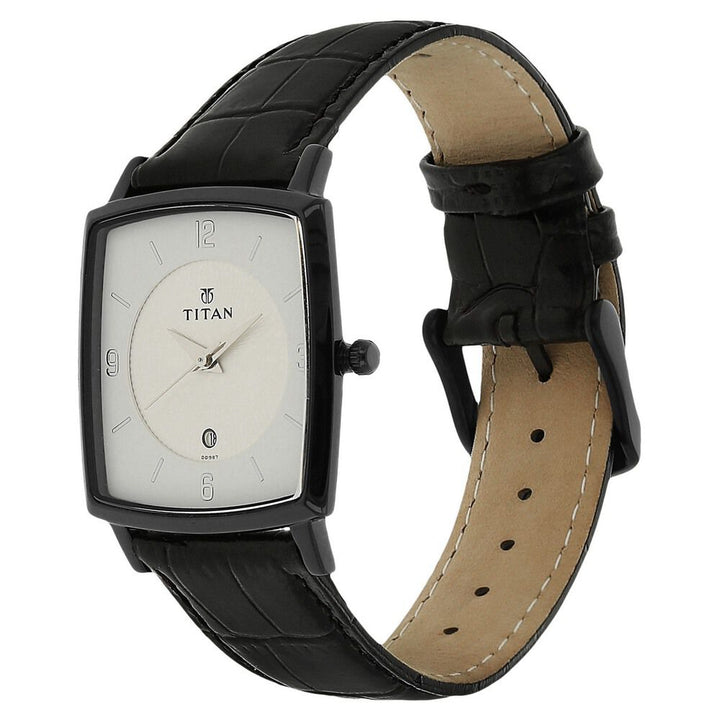Titan Classic Silver Dial Analog with Date Leather Strap watch for Men-NJ9159NL02