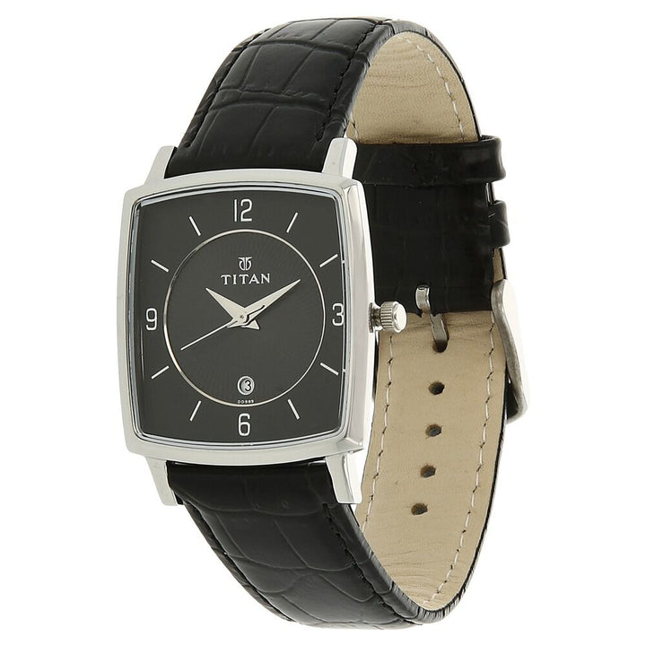 Titan Quartz Analog with Date Black Dial Leather Strap Watch for Men-NJ9159SL02A