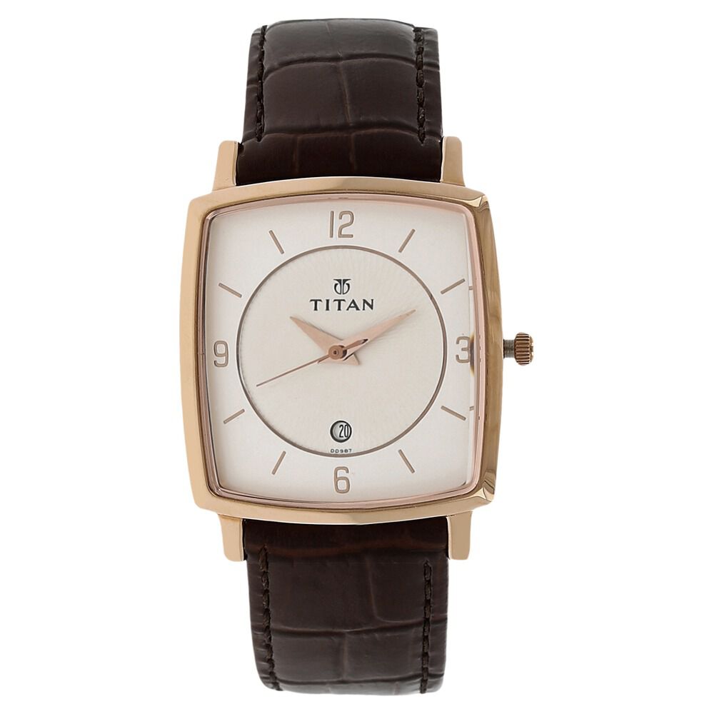 Titan Analog White Dial with Date Leather Strap watch for Men - The Watch Factory ®