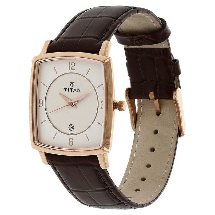 Titan Analog White Dial with Date Leather Strap watch for Men - The Watch Factory ®