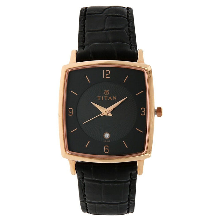 Titan Classic Black Dial Analog with Date Leather Strap watch for Men-NK9159WL02